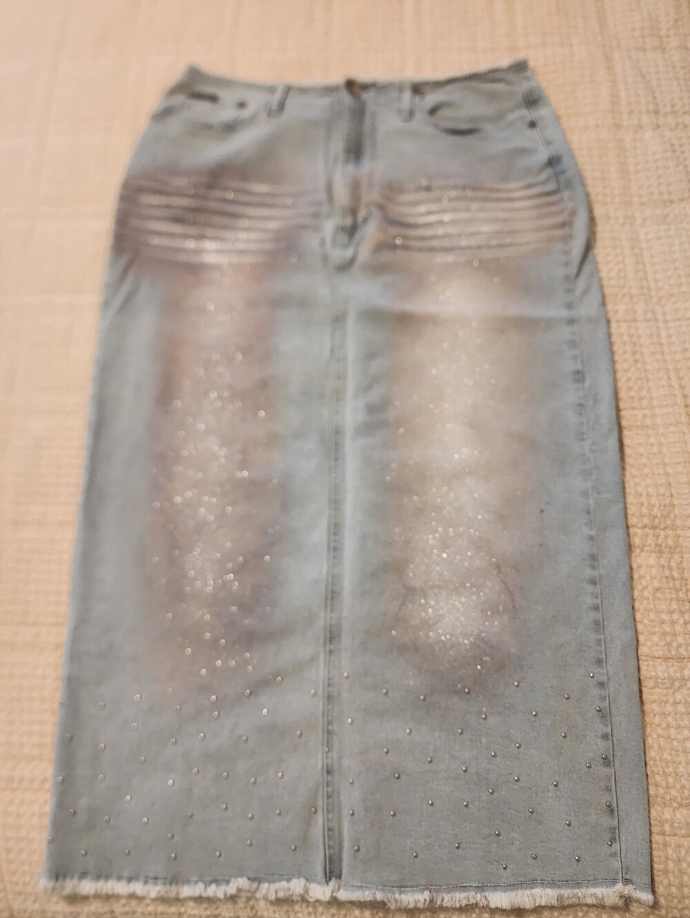 Revolt Jeans Co Light Wash Pastel Ombre Rhinestone-Embellished Denim Skirt Sz 16